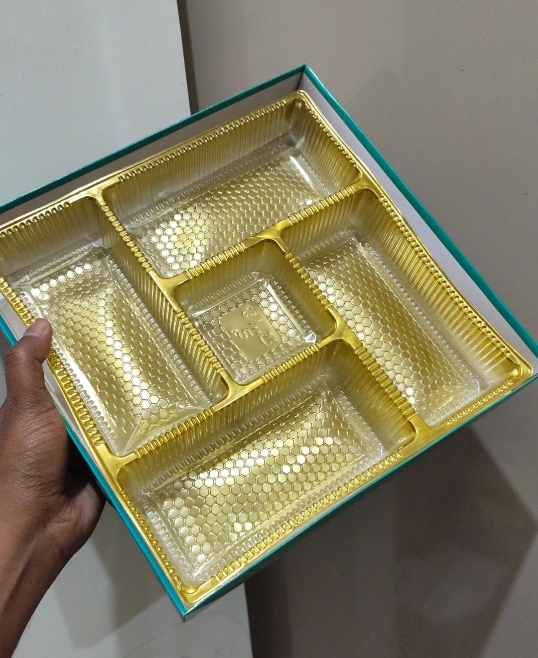 Premium Bhaji Box 11*11 Size with 5 Part Tray Golden - Image 3